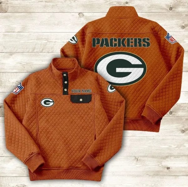 Green Bay Packers Button Stand-up Collar Sweatshirt AMCBSCS012 - Image 5