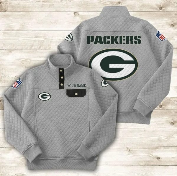 Green Bay Packers Button Stand-up Collar Sweatshirt AMCBSCS012 - Image 7