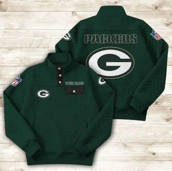 Green Bay Packers Button Stand-up Collar Sweatshirt AMCBSCS012