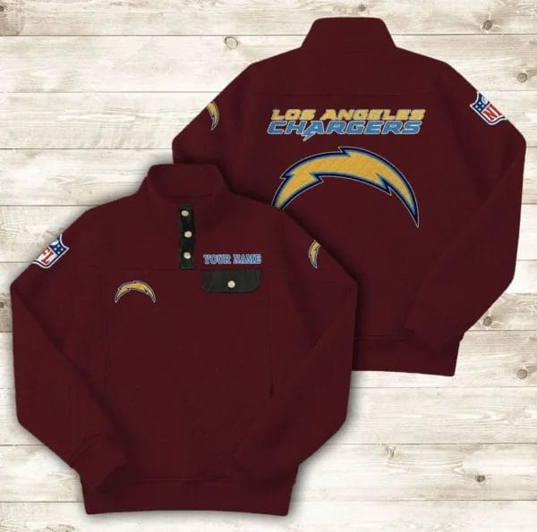 Los Angeles Chargers Button Stand-up Collar Sweatshirt AMCBSCS018 - Image 3