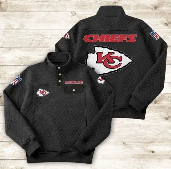 Kansas City Chiefs Button Stand-up Collar Sweatshirt AMCBSCS016 - Image 2