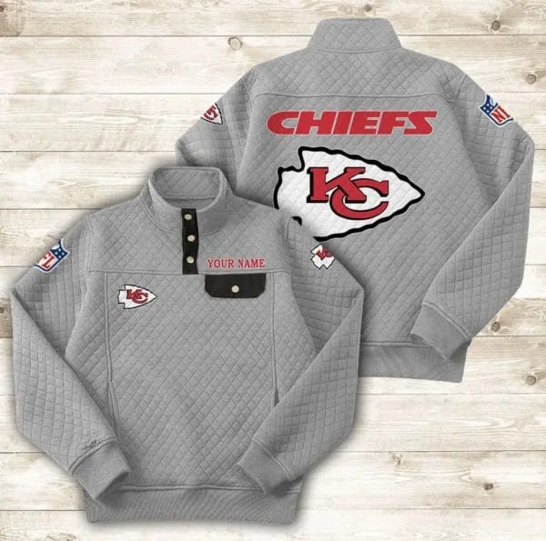 Kansas City Chiefs Button Stand-up Collar Sweatshirt AMCBSCS016 - Image 6