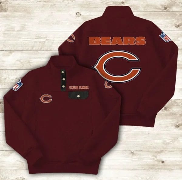 Chicago Bears Button Stand-up Collar Sweatshirt AMCBSCS006 - Image 3