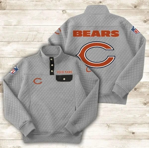 Chicago Bears Button Stand-up Collar Sweatshirt AMCBSCS006 - Image 6