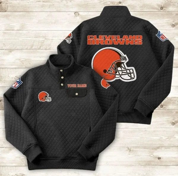Cleveland Browns Button Stand-up Collar Sweatshirt AMCBSCS008 - Image 2