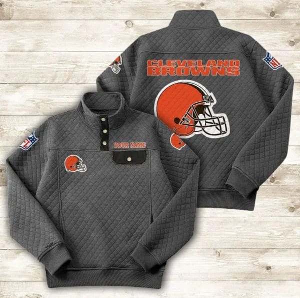 Cleveland Browns Button Stand-up Collar Sweatshirt AMCBSCS008 - Image 3