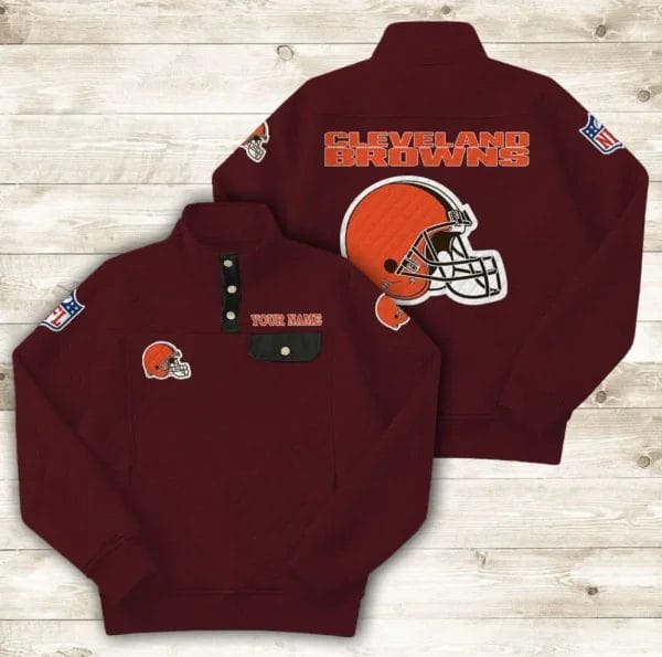 Cleveland Browns Button Stand-up Collar Sweatshirt AMCBSCS008 - Image 4