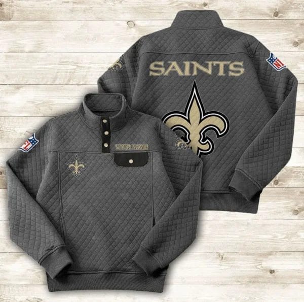 New Orleans Saints Button Stand-up Collar Sweatshirt AMCBSCS023 - Image 3