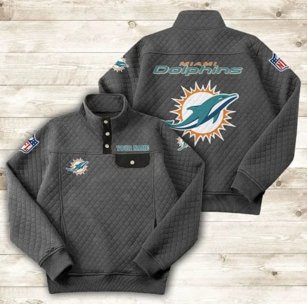 Miami Dolphins Button Stand-up Collar Sweatshirt AMCBSCS020 - Image 2