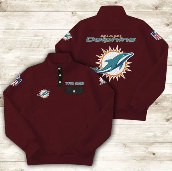 Miami Dolphins Button Stand-up Collar Sweatshirt AMCBSCS020 - Image 3