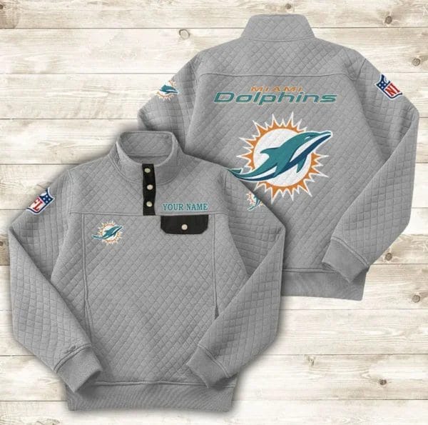 Miami Dolphins Button Stand-up Collar Sweatshirt AMCBSCS020 - Image 6