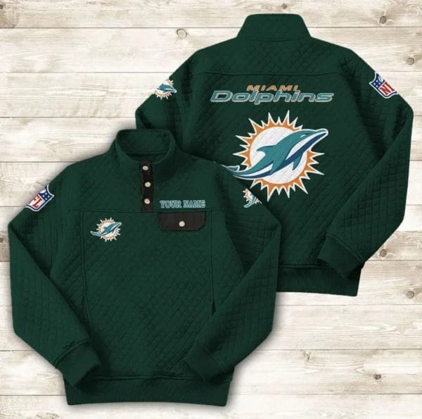 Miami Dolphins Button Stand-up Collar Sweatshirt AMCBSCS020 - Image 7