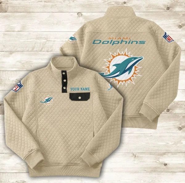 Miami Dolphins Button Stand-up Collar Sweatshirt AMCBSCS020 - Image 8