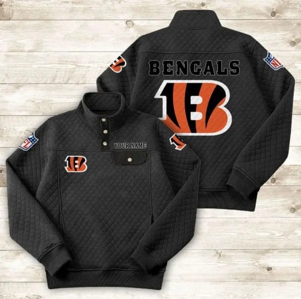 Cincinnati Bengals Button Stand-up Collar Sweatshirt AMCBSCS007 - Image 2