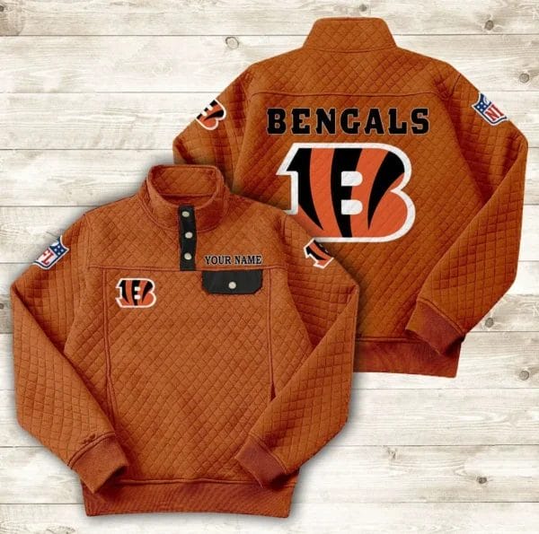 Cincinnati Bengals Button Stand-up Collar Sweatshirt AMCBSCS007 - Image 5