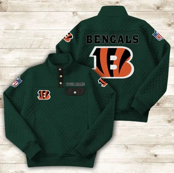 Cincinnati Bengals Button Stand-up Collar Sweatshirt AMCBSCS007 - Image 7