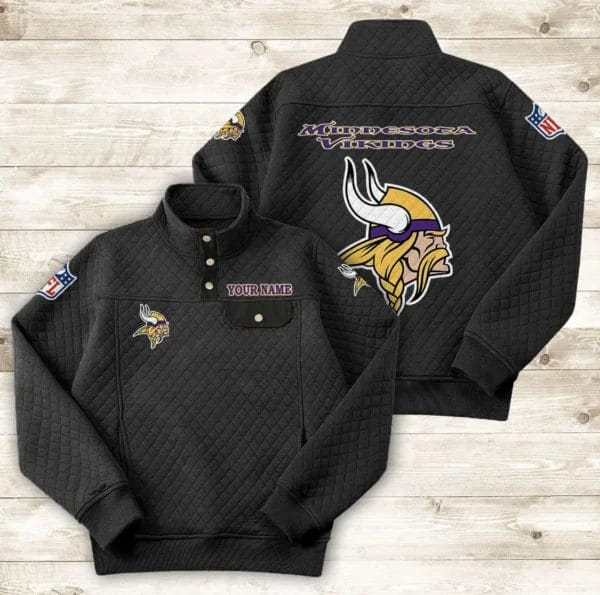 Minnesota Vikings Button Stand-up Collar Sweatshirt AMCBSCS021 - Image 2