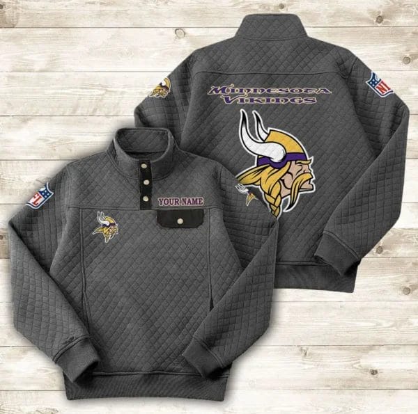 Minnesota Vikings Button Stand-up Collar Sweatshirt AMCBSCS021 - Image 3