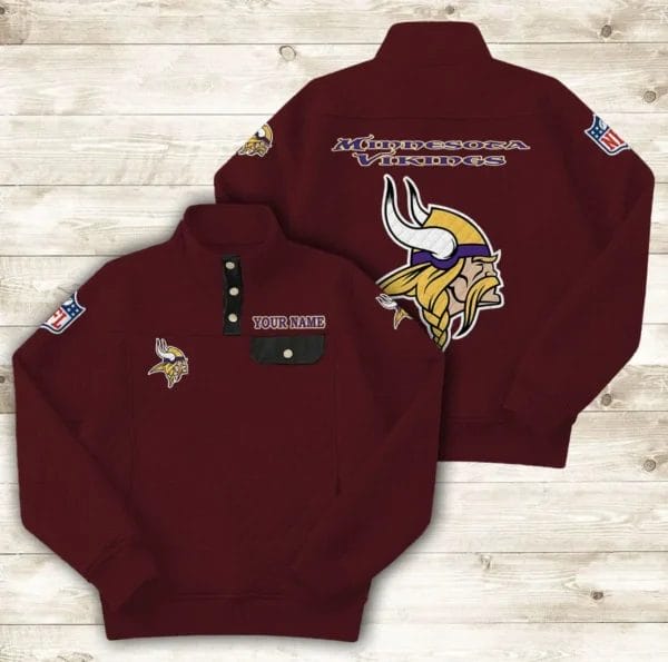 Minnesota Vikings Button Stand-up Collar Sweatshirt AMCBSCS021 - Image 4
