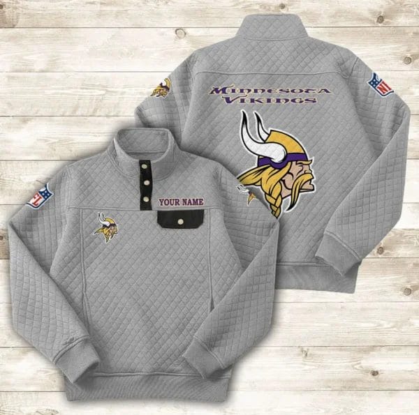 Minnesota Vikings Button Stand-up Collar Sweatshirt AMCBSCS021 - Image 7