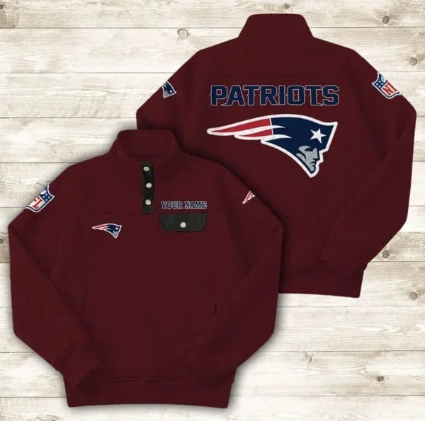 New England Patriots Button Stand-up Collar Sweatshirt AMCBSCS022 - Image 3