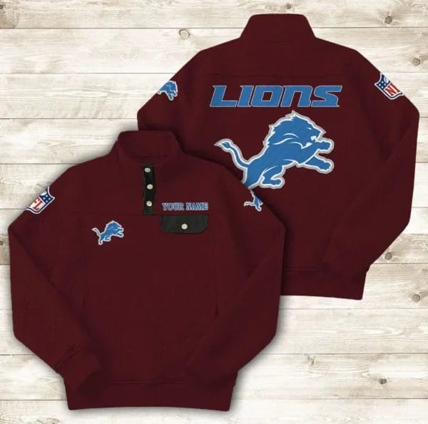 Detroit Lions Button Stand-up Collar Sweatshirt AMCBSCS011 - Image 3