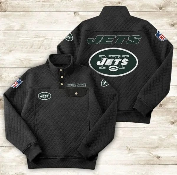 New York Jets Button Stand-up Collar Sweatshirt AMCBSCS025 - Image 2