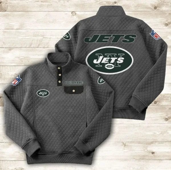 New York Jets Button Stand-up Collar Sweatshirt AMCBSCS025 - Image 3