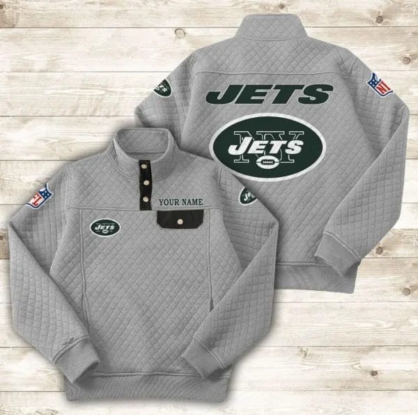 New York Jets Button Stand-up Collar Sweatshirt AMCBSCS025