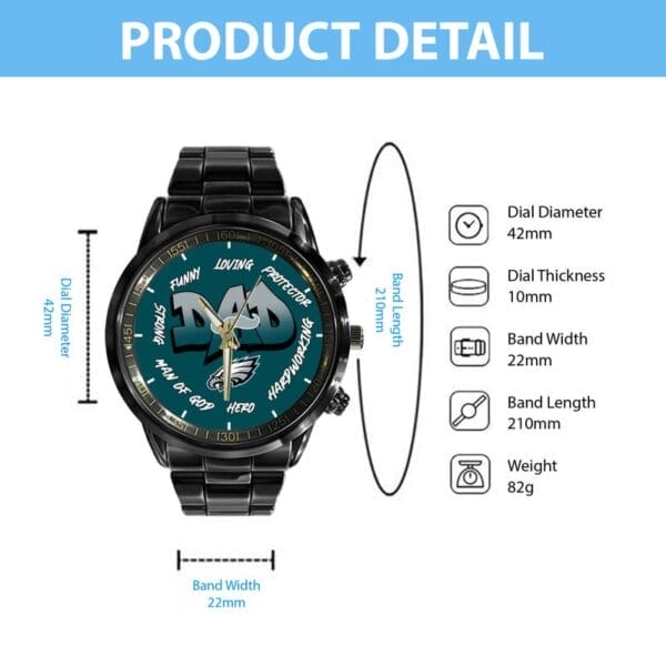 Philadelphia Eagles Limited Edition Black Stainless Steel Watch For Father's Day AMCWA000008 - Image 4