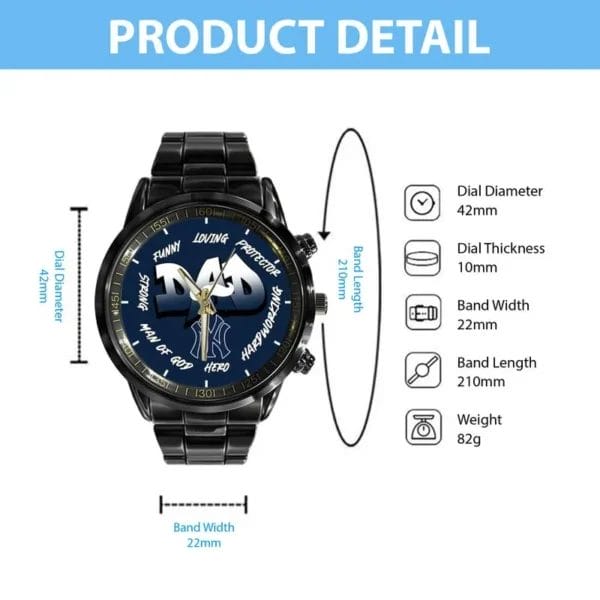 New York Yankees Limited Edition Black Stainless Steel Watch For Father's Day AMCWA000013 - Image 4