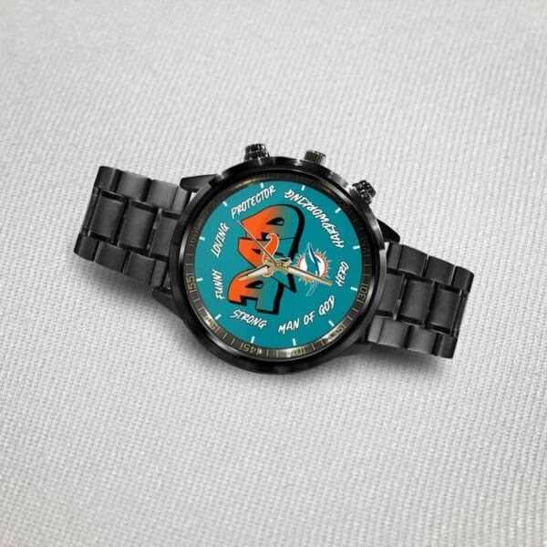 Miami Dolphins Limited Edition Black Stainless Steel Watch For Father's Day AMCWA000006 - Image 3
