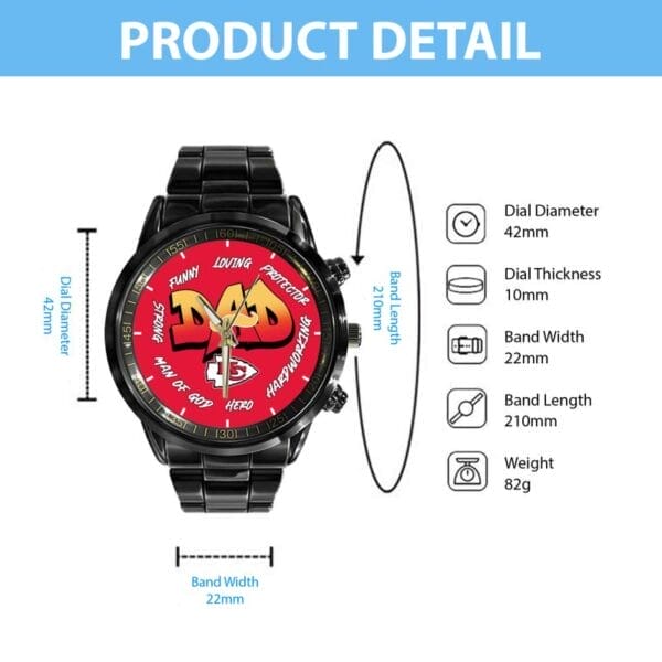 Kansas City Chiefs Limited Edition Black Stainless Steel Watch For Father's Day AMCWA000005 - Image 4