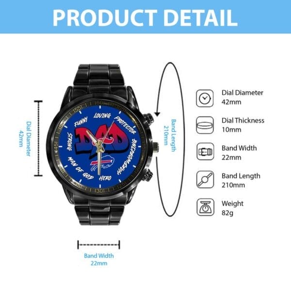 Buffalo Bills Limited Edition Black Stainless Steel Watch For Father's Day AMCWA000001 - Image 4