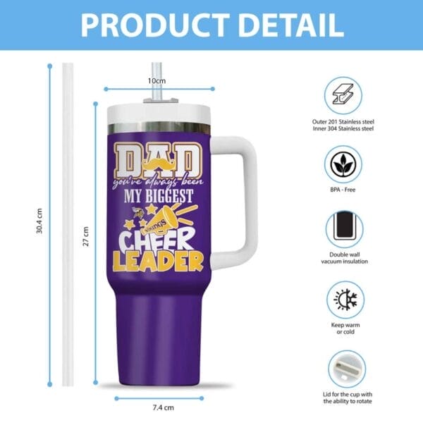 Minnesota Vikings My Biggest Cheer Leader Gift For Father's Day Limited Edition 40oz Tumbler AMC40OZ000186 - Image 2