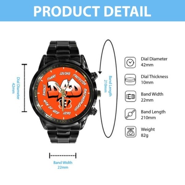 Cincinnati Bengals Limited Edition Black Stainless Steel Watch For Father's Day AMCWA000002 - Image 4