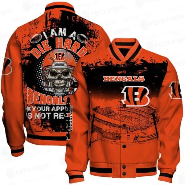 Cincinnati Bengals x Halloween Skull Helmet Pattern Varsity Jacket AMCCLG000604