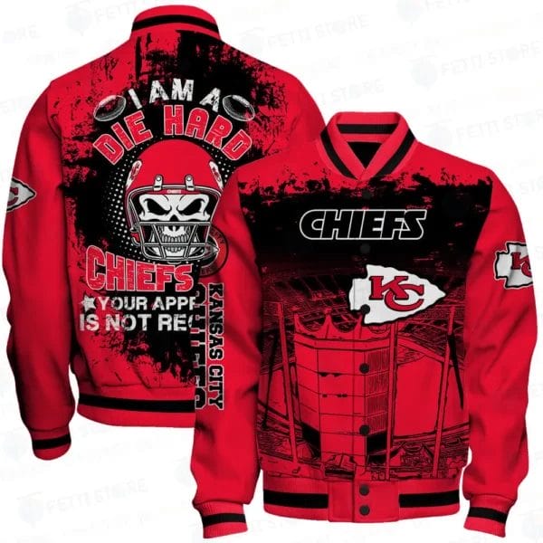 Kansas City Chiefs x Halloween Skull Helmet Pattern Varsity Jacket AMCCLG000602