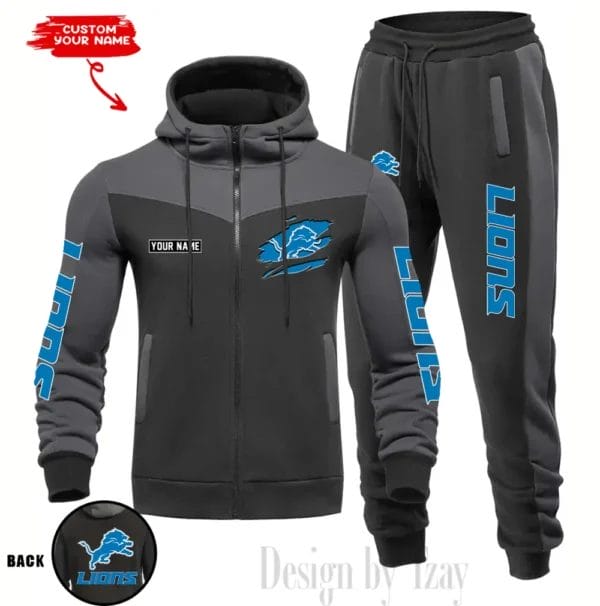 Detroit Lions Customized Drawstring Hooded Tracksuit AMCCLG000860 - Image 3