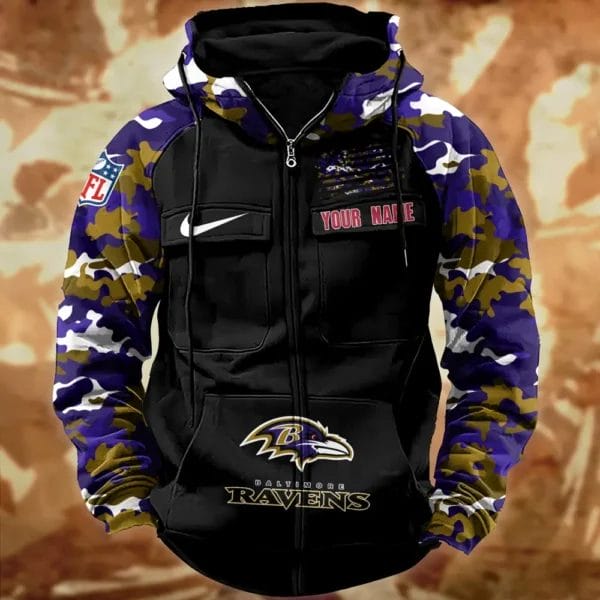Baltimore Ravens Hot Camouflage Multi Pockets Zip Hoodie AMCCLG001116 - Image 2