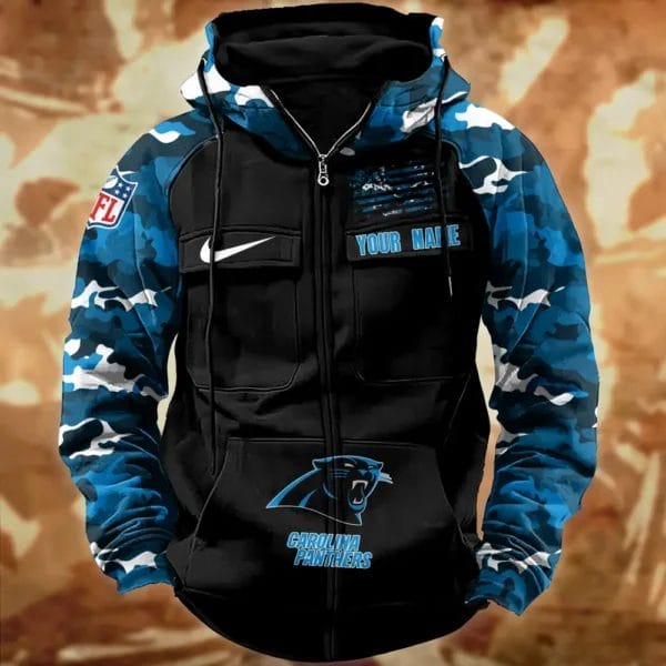 Carolina Panthers Hot Camouflage Multi Pockets Zip Hoodie AMCCLG001118 - Image 2