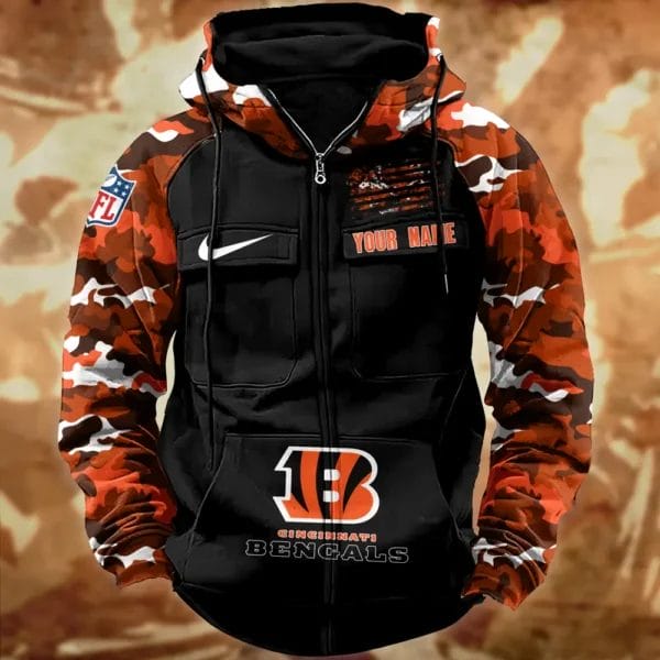 Cincinnati Bengals Hot Camouflage Multi Pockets Zip Hoodie AMCCLG001120 - Image 2