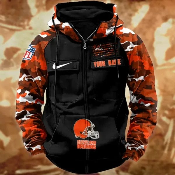 Cleveland Browns Hot Camouflage Multi Pockets Zip Hoodie AMCCLG001121