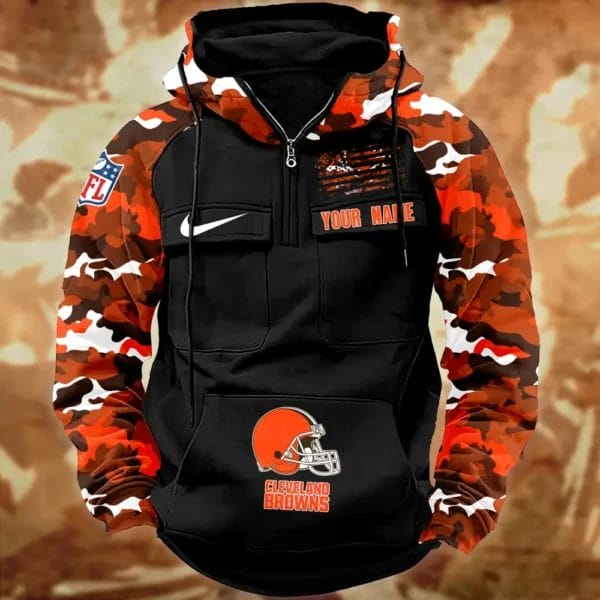 Cleveland Browns Hot Camouflage Multi Pockets Zip Hoodie AMCCLG001121 - Image 2