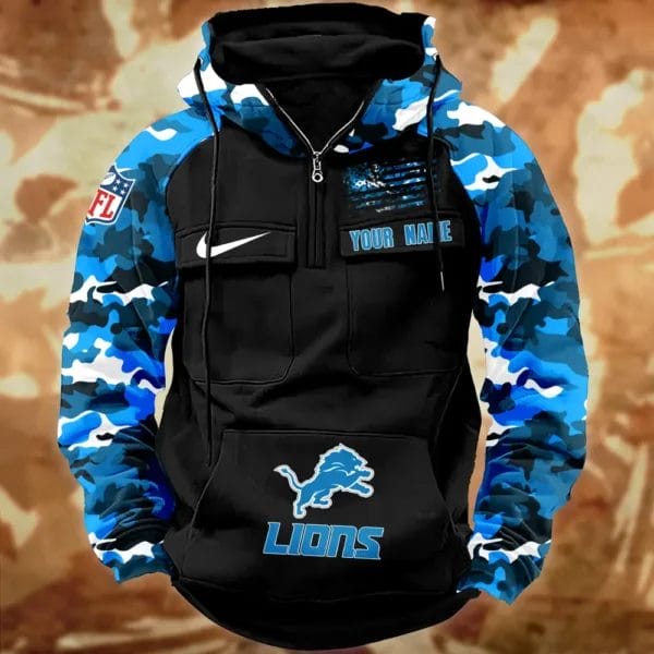 Detroit Lions Hot Camouflage Multi Pockets Zip Hoodie AMCCLG001124