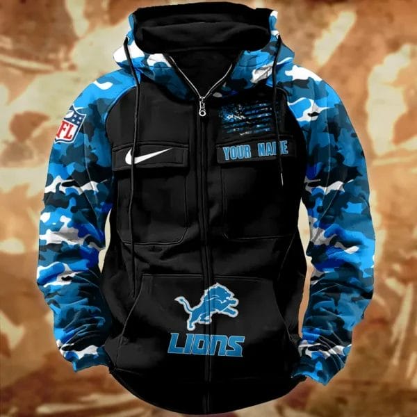 Detroit Lions Hot Camouflage Multi Pockets Zip Hoodie AMCCLG001124 - Image 2