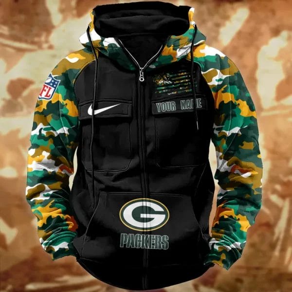Green Bay Packers Hot Camouflage Multi Pockets Zip Hoodie AMCCLG001125