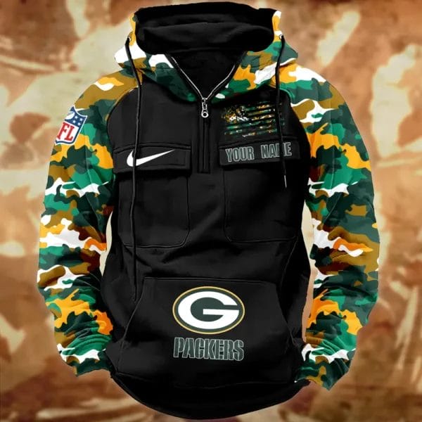 Green Bay Packers Hot Camouflage Multi Pockets Zip Hoodie AMCCLG001125 - Image 2