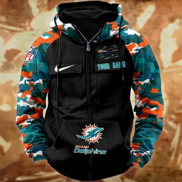Miami Dolphins Hot Camouflage Multi Pockets Zip Hoodie AMCCLG001133 - Image 2