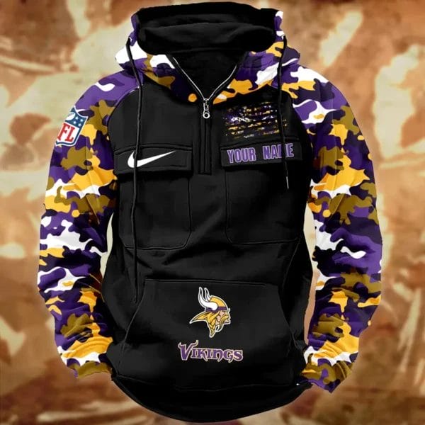 Minnesota Vikings Hot Camouflage Multi Pockets Zip Hoodie AMCCLG001134 - Image 2